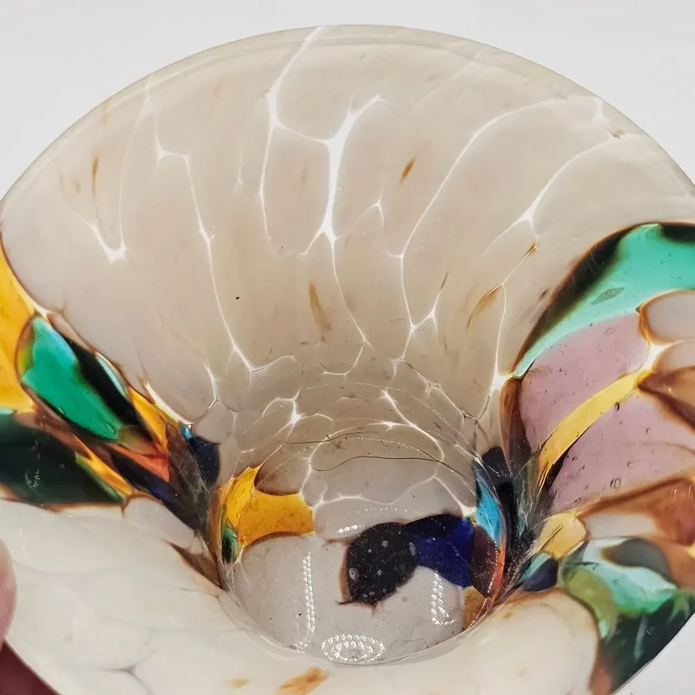 Hand Blown Art Glass Votive Holder Iridescent Decor